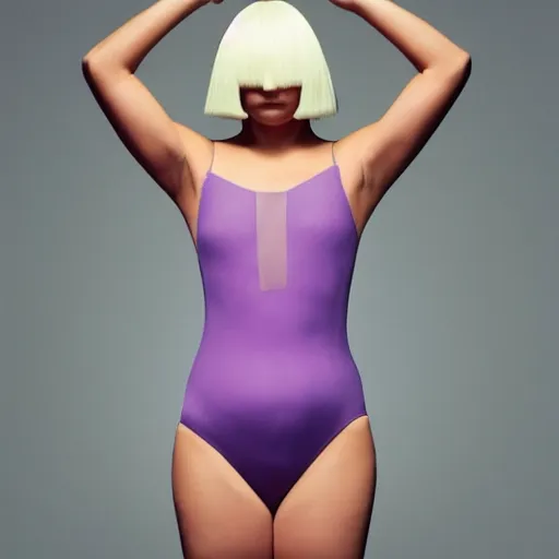 Prompt: sia furler wearing a skin colored leotard full body artistic photoshoot from rear