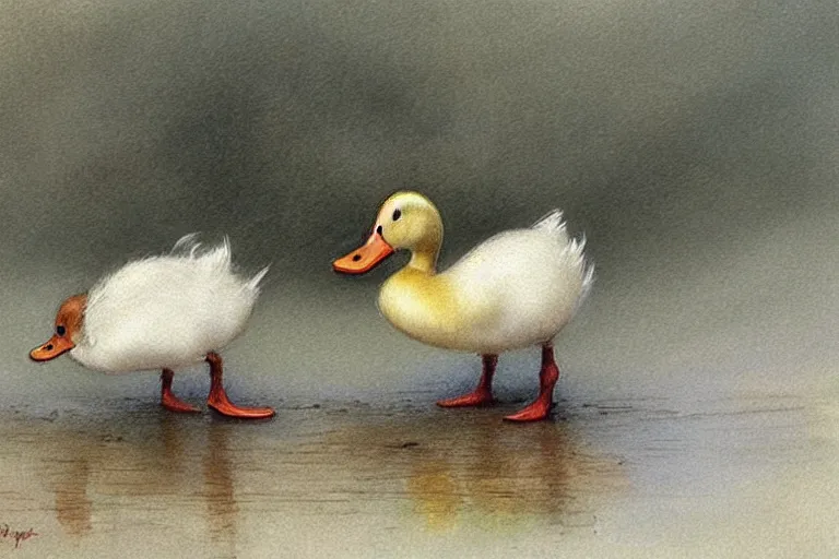 Image similar to ( ( ( ( ( cartoon duck family on wet road. muted colors. ) ) ) ) ) by jean - baptiste monge!!!!!!!!!!!!!!!!!!!!!!!!!!!