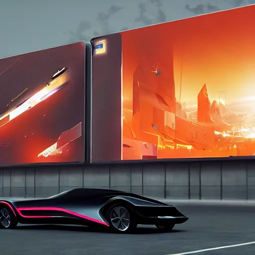 Image similar to sci-fi cars race : near wall structure on : the coronation of napoleon painting : and digital billboard in the middle, in style of zaha hadid, suprematism composition, unreal engine 5, keyshot, octane, artstation trending, in lighting of blade runner 2049, ultra high detail, ultra photo realistic, 8k, 16k, in plastic, dark, tilt shift,