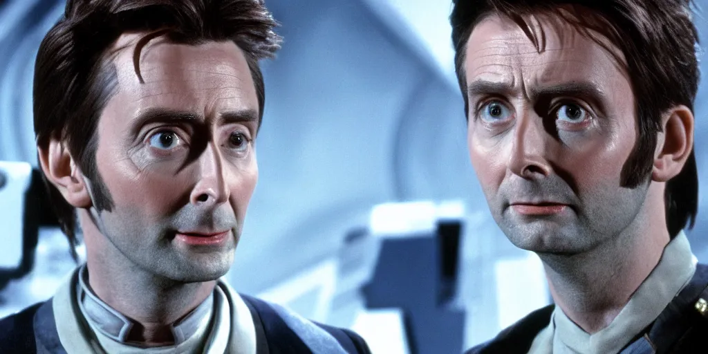 Image similar to David Tennant as Doctor Who in the role of Captain Kirk in a scene from Star Trek the original series