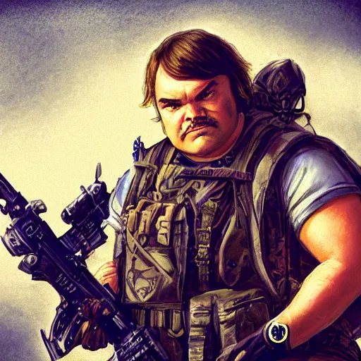 Image similar to Jack Black as a navy SEAL, high resolution fantasy concept art, intricate details, soft lighting