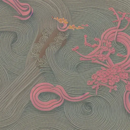 Image similar to generative, detailed, Japanese traditional art elements, muted pastel colors,