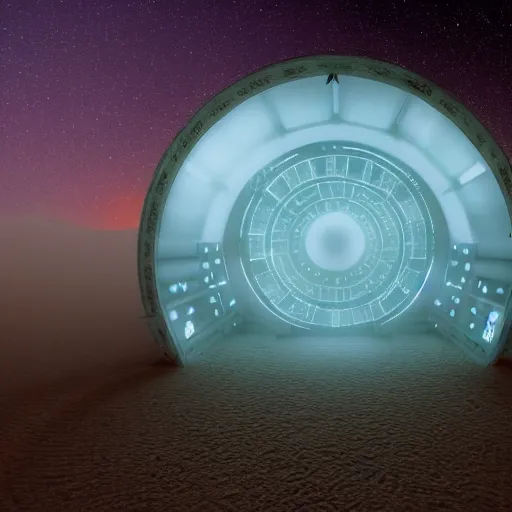 Image similar to glowing giger stargate, middle of austalian desert, sand storm, energy, cinematic, dawn, wet, realistic