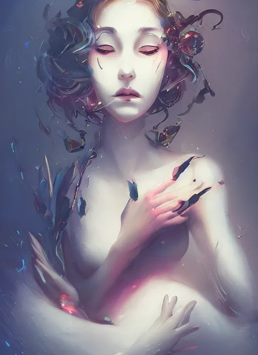 Image similar to a beautiful, unique, strange, mysterious woman, blinking. [[[[[[closing]]]]]]] and opening her eyes, amazing, stunning artwork, featured on artstation, cgosciety, behance