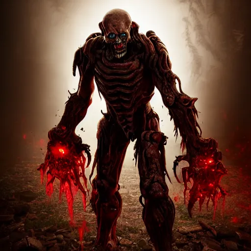Image similar to zombie from doom eternal, photography