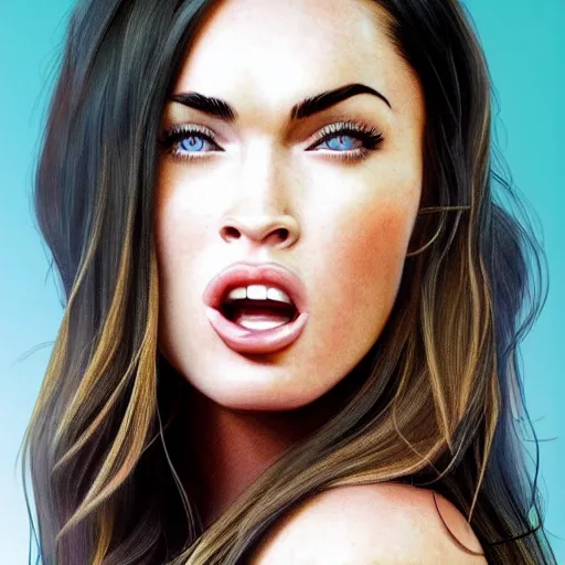 Prompt: megan fox sticking her tongue out. hyperrealistic portrait, photo realistic, poster, artstation, volumetric lighting, digital art, very detailed face by sam carr and by richard meril