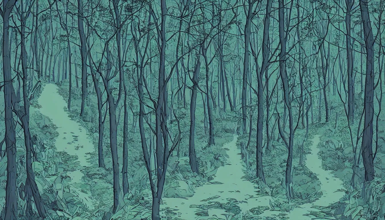 Image similar to hiking path through the woods by Kilian Eng, minimalist, detailed