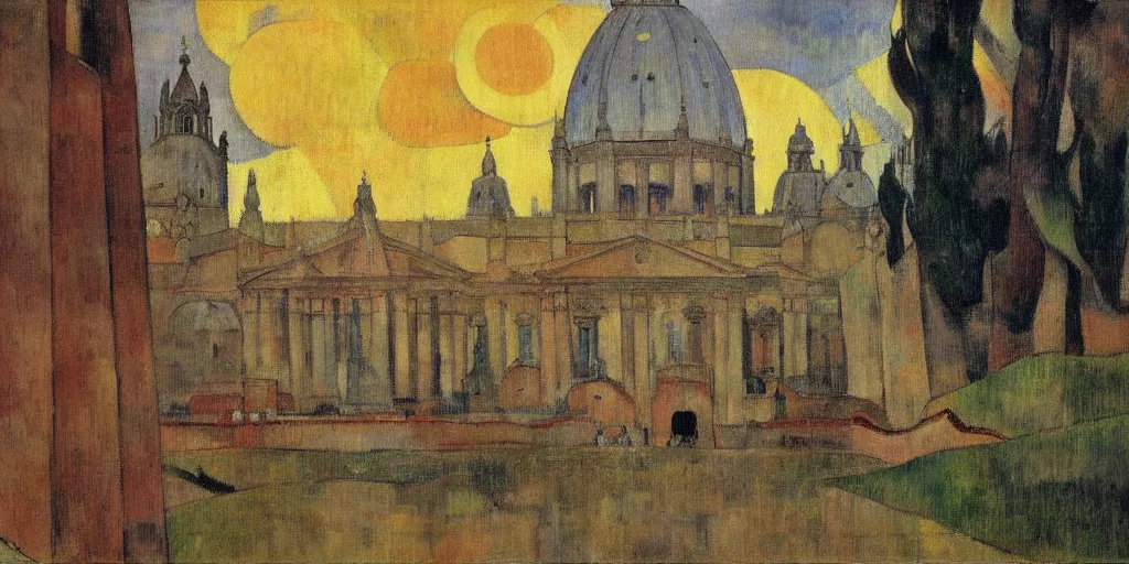 Image similar to supernatural vatican, art by paul gauguin, 8 k, environment, sharp focus, smooth