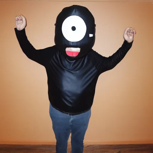 Prompt: richard saturnino owens wearing a poo emoji costume