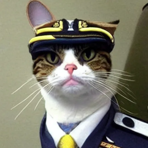 Image similar to a photo of a cat wearing a pilot's uniform