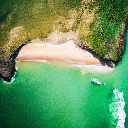 Image similar to photography of a beach, green sand, green ocean, green sky