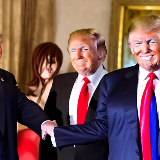 Prompt: donald trump talks to anime girls, professional photo