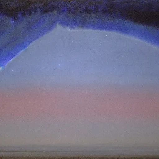 Image similar to the epic abstract painting'blue arctic void with black and red aurora borealis above a tiny inuit village ', by caspar david friedrich!!!, by rothko!!!, stunning masterpiece, trending on artstation