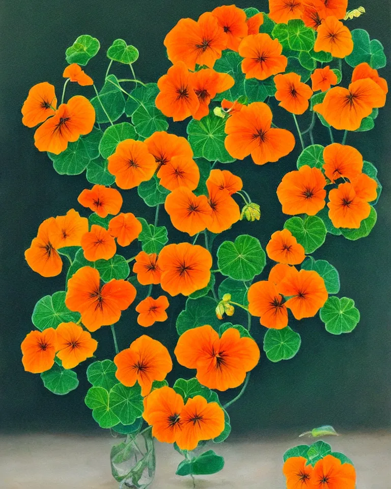 Image similar to fine painting of nasturtiums.