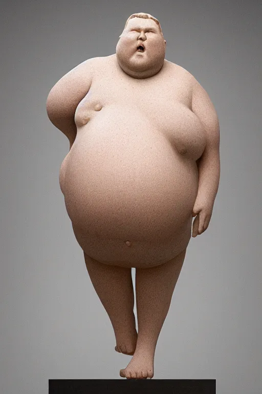 Image similar to human geometric biological structure made of skin and hair standing on two legs on a plinth, overweight, obese, intricate, elegant, highly detailed, hyper - realist sculpture by john isaac