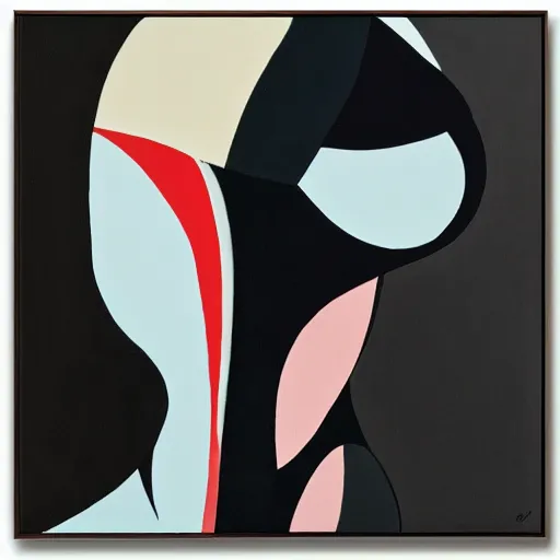 Prompt: A abstract painting in the style of HILDEGARDE HANDSAEME and Gary Hume, portrait of beautiful woman, clean black outlines, modern chic colours