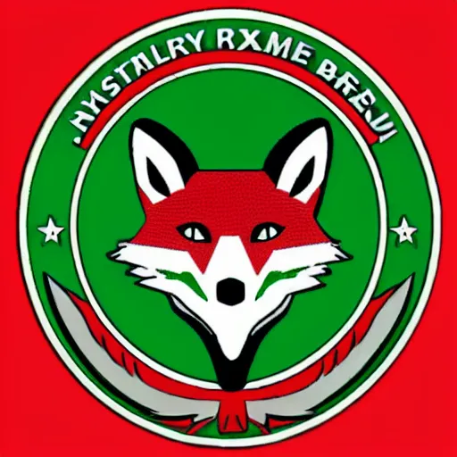 Prompt: emblem for military branch involving foxes wearing green berets