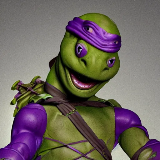 Prompt: donatello from the teenage mutant ninja turtles movie, 1 9 9 0 s, friendly, high detailed, octane render
