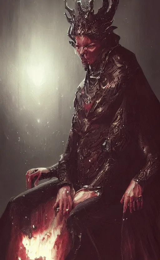 Image similar to « beautiful hyperrealistic portrait of dark lord on the throne by greg rutkowski, very detailed, trending on artstation, unreal engine »