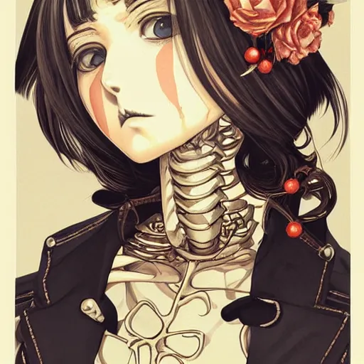 Image similar to anime manga skull portrait young woman pilot skeleton, intricate, elegant, highly detailed, digital art, ffffound, art by JC Leyendecker and sachin teng