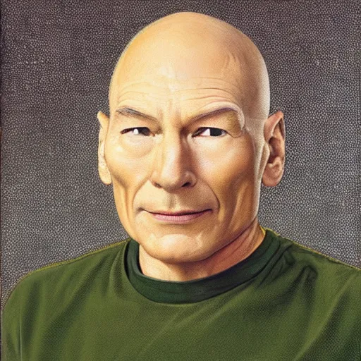 Image similar to a portrait of an avocado or of patrick stewart as jean - luc picard