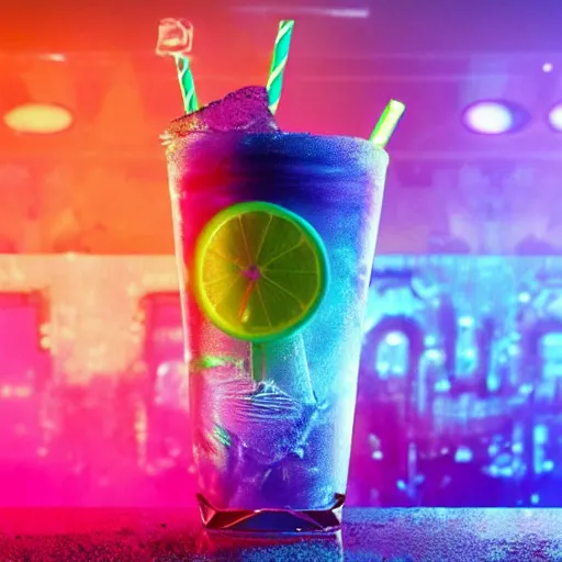 Image similar to robodad cybercore disco rave. icy colorful drink. bright scene. fine detail. this 4 k hd image is trending on artstation, featured on behance, well - rendered, extra crisp, features intricate detail, epic composition and the style of unreal engine.