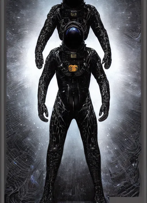 Image similar to astronaut in dark void underwater - complex and hyperdetailed technical suit design. reflection and dispersion materials. rays and dispersion of light. volumetric light. f / 3 2. noise film photo. flash photography. ultra realistic, 5 0 mm. poster by wayne barlowe, hajime sorayama aaron horkey, craig mullins