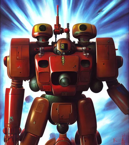 Image similar to scifi painting of zaku custom mobile suit by dariusz zawadzki, kenneth blom, mental alchemy, james jean, pablo amaringo, naudline pierre, contemporary art