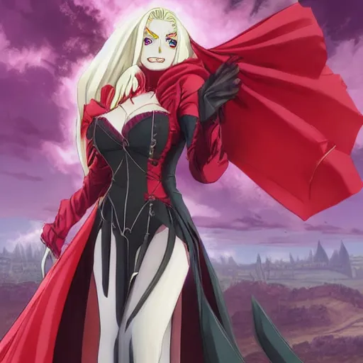 Image similar to Shalltear from Overlord, style by Hellsing Ultimate, raphael lacoste, alex ross, vampire