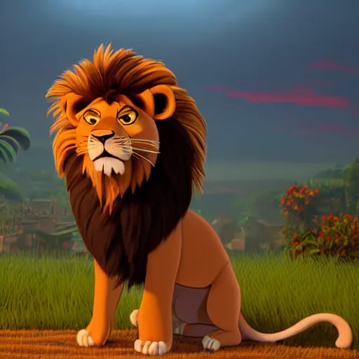 Prompt: feral lion in the style of the movie coco ( 2 0 1 7 )