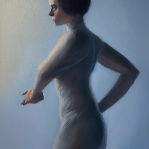 Image similar to an arched woman, oil painting, pale colors, high detail, 8 k, wide angle, trending on artstation,