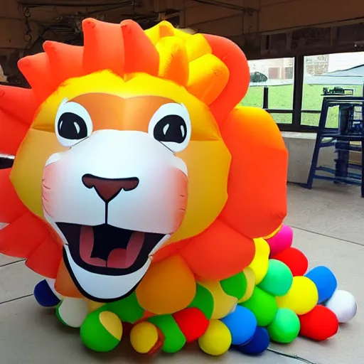 Prompt: Funny inflatable plastic lion to paint with crayon