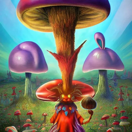 Image similar to 4 k headshot portrait of a psychedelic demonic anthropomorphic bunny rabbit with mushroom themed clothes, magic mushroom village in background by jeff easley, award winning, stylized neon, post - processing, masterpiece, superb resolution. in the art style of junji ito and greg rutkowski. detailed mushroom city in background. hyper realistic anime. perfect art. dalle 2