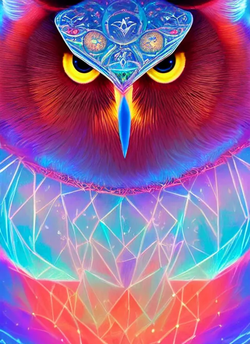 Image similar to symmetry!! product render poster vivid colors divine proportion owl, ice and snow, glowing fog intricate, elegant, highly detailed, digital painting, artstation, concept art, smooth, sharp focus, illustration,