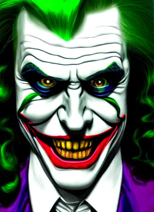 Image similar to portrait of tommy wiseau as the joker, green hair, intricate, elegant, glowing lights, highly detailed, digital painting, artstation, concept art, sharp focus, illustration, art by wlop, mars ravelo and greg rutkowski