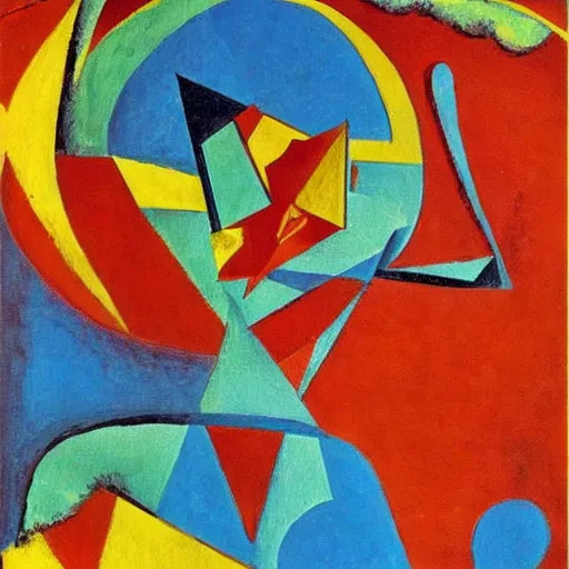 Prompt: alien swimming in lava on Jupiter, cubist painting by Picasso