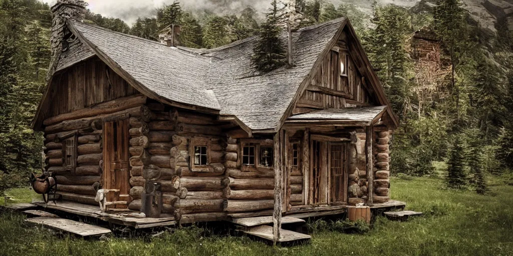 Prompt: rustic country cabin exterior by andreas franke