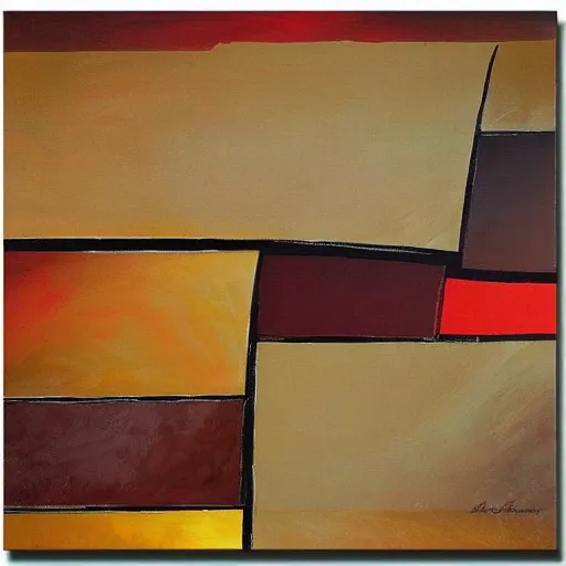 Image similar to masterpiece abstract painting of hundreds of detailed highly layered three - quarter angle rocky square shapes in rich earthy tones. abstract quality with an mathematical quality.