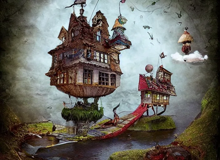 Prompt: folk art, lowbrow, matte painting, 3 - d highly detailed, in the style of alexander jansson,