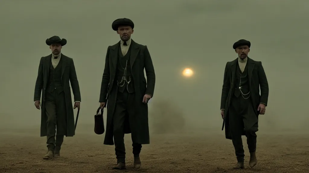 Image similar to the prickly pear peaky blinders film still from the movie directed by denis villeneuve with art direction by zdzis