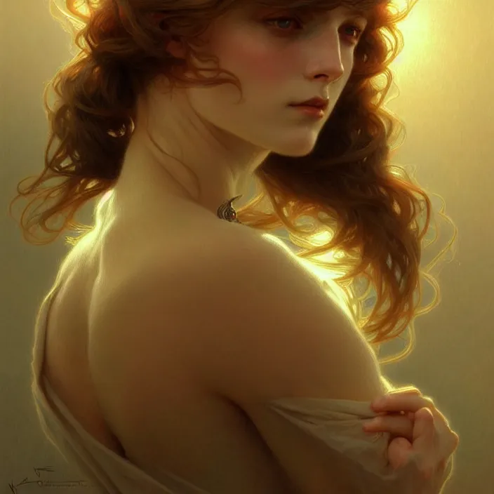 Image similar to being of light, diffuse lighting, fantasy, intricate, elegant, highly detailed, lifelike, photorealistic, digital painting, artstation, illustration, concept art, smooth, sharp focus, art by john collier and albert aublet and krenz cushart and artem demura and alphonse mucha