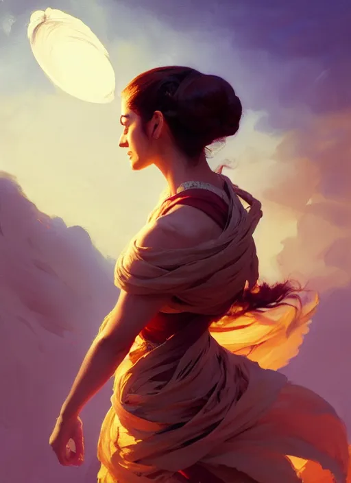 Image similar to side portrait, maya ali, wind sorcerer, gloomhaven, organic painting, hard edges, luminescent, octane render, by greg manchess, huang guangjian, gil elvgren, sachin teng, greg rutkowski, jesper ejsing, rhads, ilya kuvshinov, cushart krenz