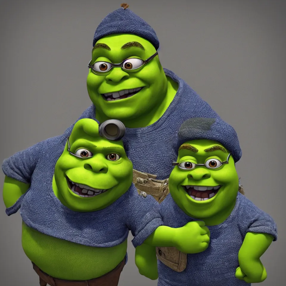 Image similar to Shrek as a minion, 3D model, Unreal Engine, Blender, highly detailed
