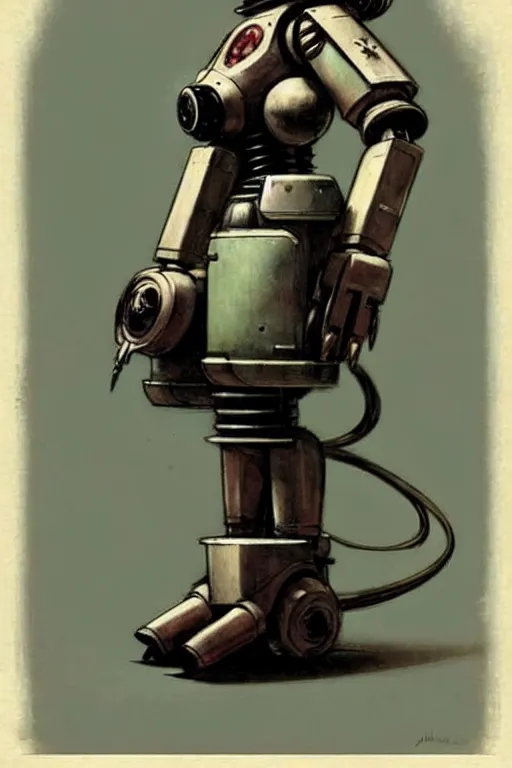 Image similar to ( ( ( ( ( warhammer 4 0 k, 1 9 5 0 s retro future robot android maid. muted colors. ) ) ) ) ) by jean - baptiste monge!!!!!!!!!!!!!!!!!!!!!!!!!!!!!!