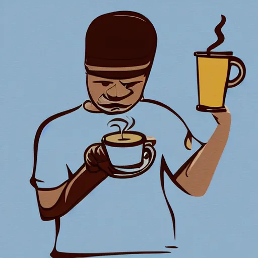 Image similar to Pepe drinking a coffee and closing his eyes, digital art