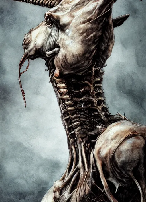 Image similar to portrait, an emaciated starving unicorn, skin and bones, watercolor, dramatic lighting, cinematic, establishing shot, extremely high detail, foto realistic, cinematic lighting, pen and ink, intricate line drawings, by Yoshitaka Amano, Ruan Jia, Kentaro Miura, Artgerm, post processed, concept art, artstation, matte painting, style by eddie mendoza, raphael lacoste, alex ross