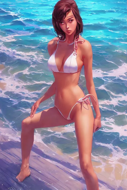 Prompt: beautiful girl bikini by artgerm, tooth wu, dan mumford, beeple, wlop, rossdraws, james jean, marc simonetti, artstation giuseppe dangelico pino and michael garmash and rob rey and greg manchess and huang guangjian and makoto shinkai