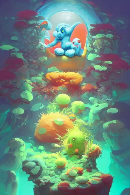 Image similar to smurf ghost creature animal sushi cristal very big eye roots cactus elemental flush of force nature micro world fluo fishscale, behance hd by jesper ejsing, by rhads, makoto shinkai and lois van baarle, ilya kuvshinov, rossdraws radiating a glowing aura global illumination ray tracing hdr