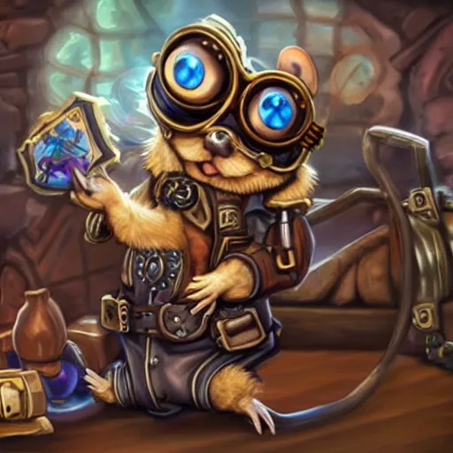 Image similar to a rat with steampunk googles, from Hearthstone