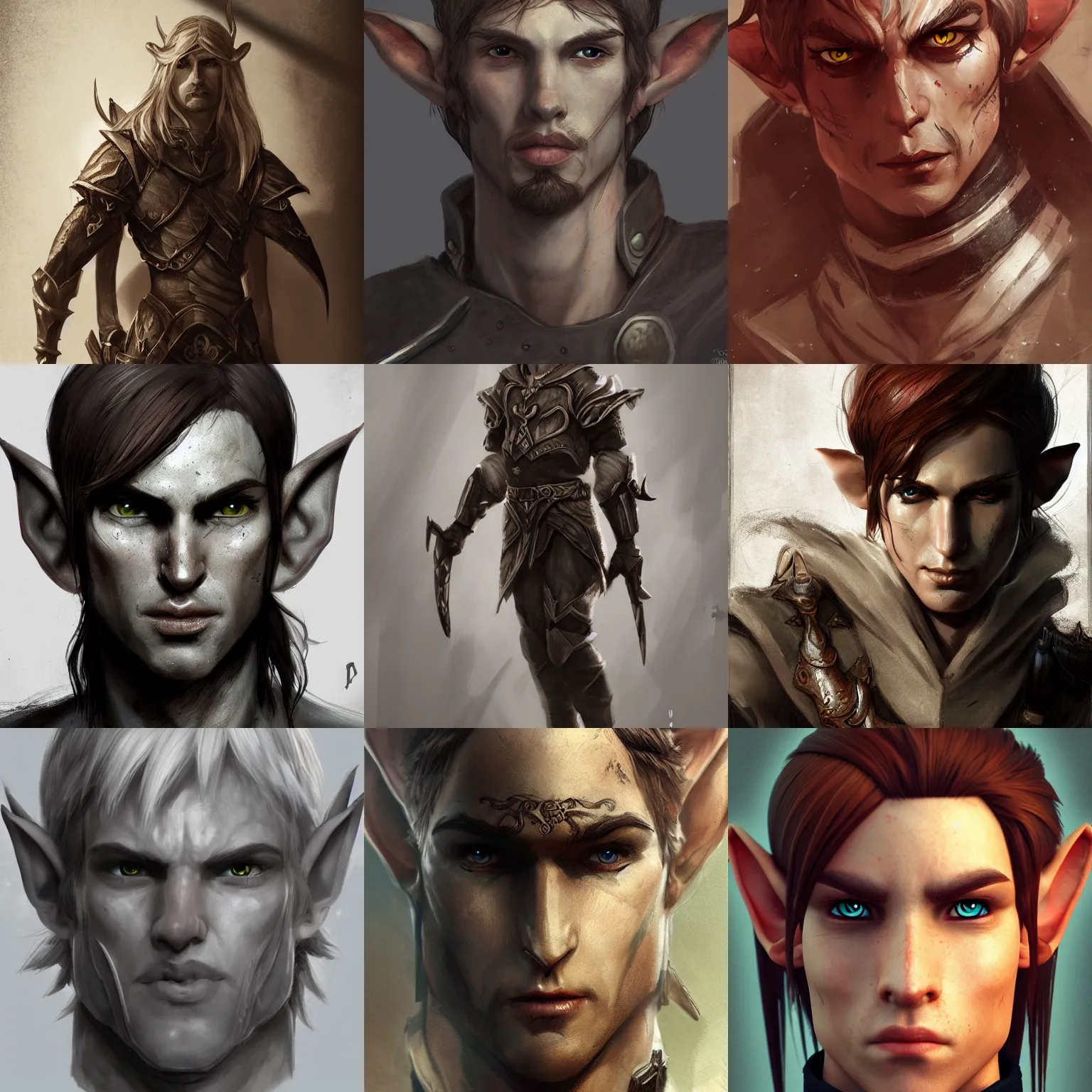 Prompt: A full body of a male elf, attractive, command presence, royalty, weathered face, gritty, hard shadows, smooth, illustration, concept art, highly detailed, ArtStation, ArtStation HQ